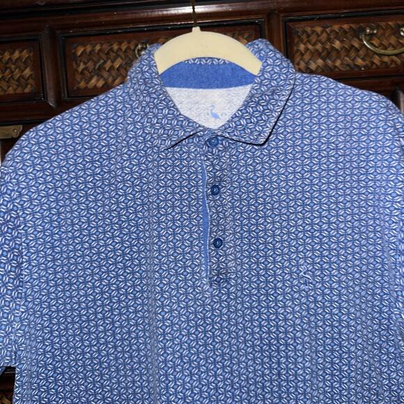 Tailor Byrd Golf Polo Shirt Blue Flamingo Logo‎ Flower Print Stretch Men's Sz L - Picture 4 of 9